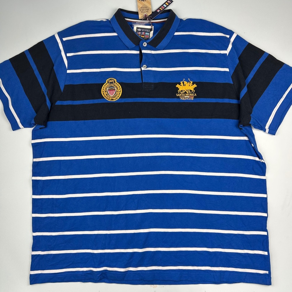 Santa Monica Polo Club Mens 3XL Striped Polo Shirt Blue Black NWT SMPC Logo